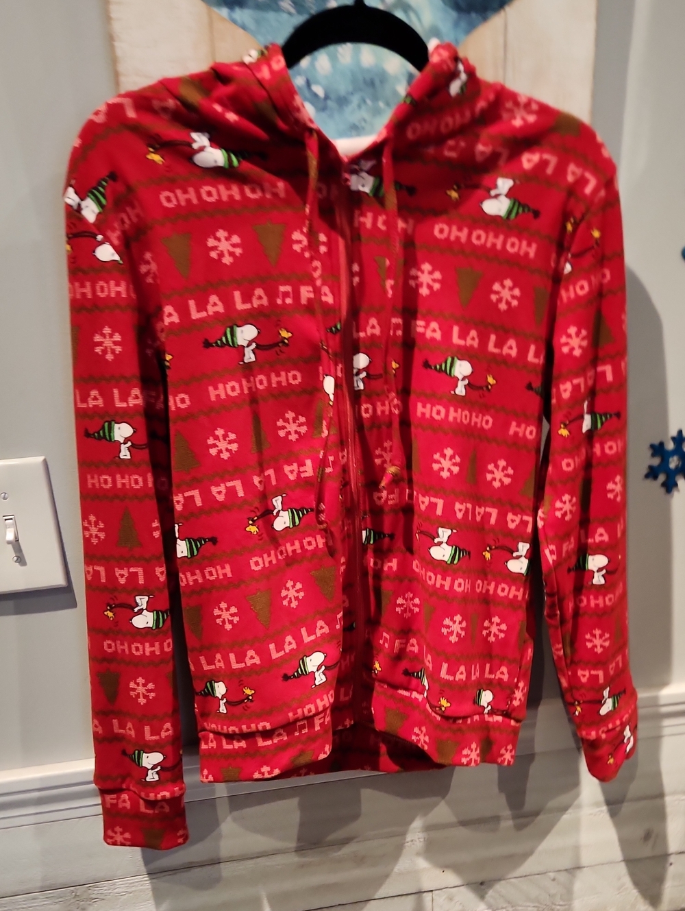 Peanuts Red Holiday Zip Hoodie with Snoopy Print - Kids
